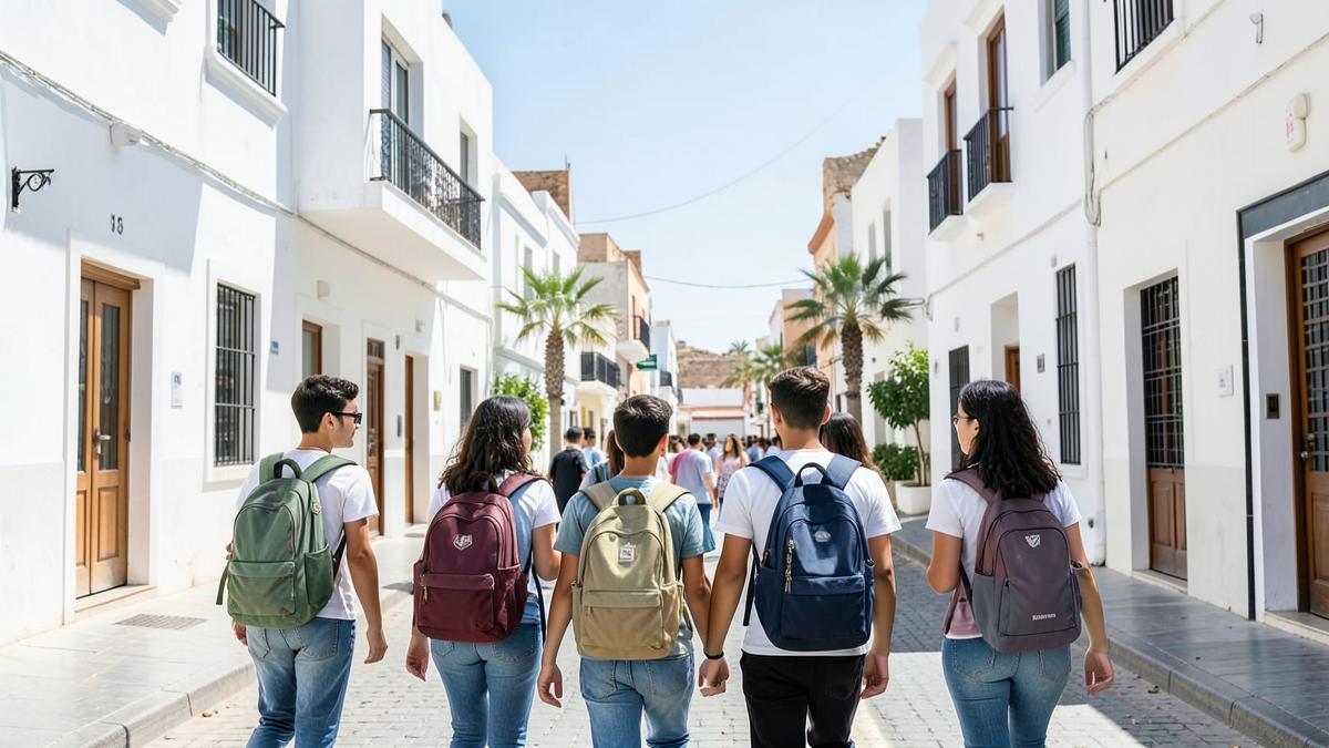 Élèves marchant ensemble dans une ville du nord du Maroc — Scratch à Tétouan